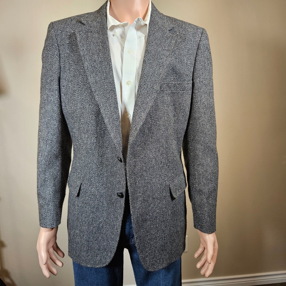 Austin Manor Mens Grey Tweed Blazer Sport Coat 44R Made in USA Two Button 4218-4